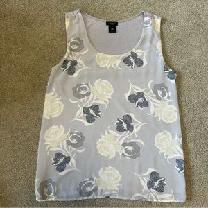 Ann Taylor Gray and Cream Floral Tank Top Woman Sleeveless